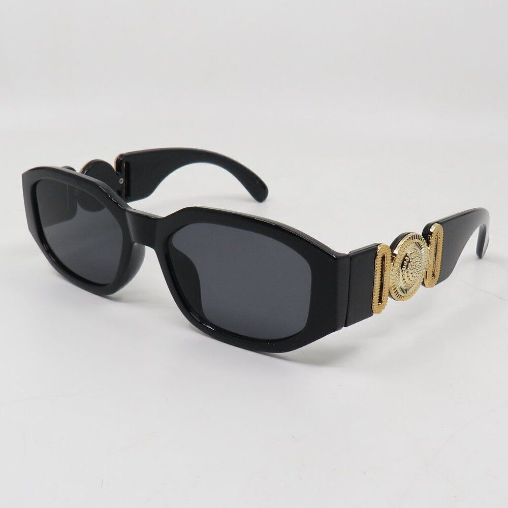 Fashion Sunglasses Retro Black/Grey Gold Logo Vintage Fashion Irregular Frame